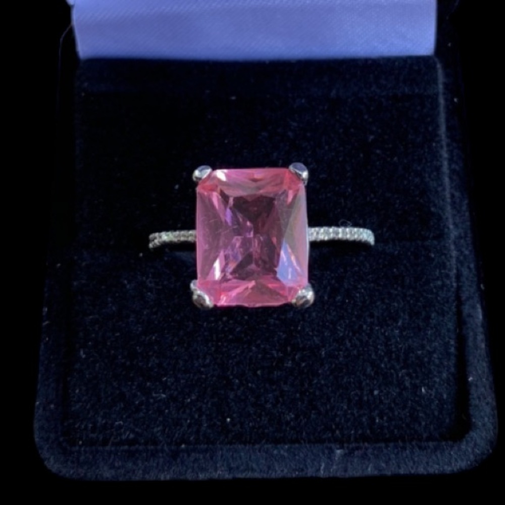 STERLING SILVER PINK & WHITE RADIANT RING - Picture 5 of 8